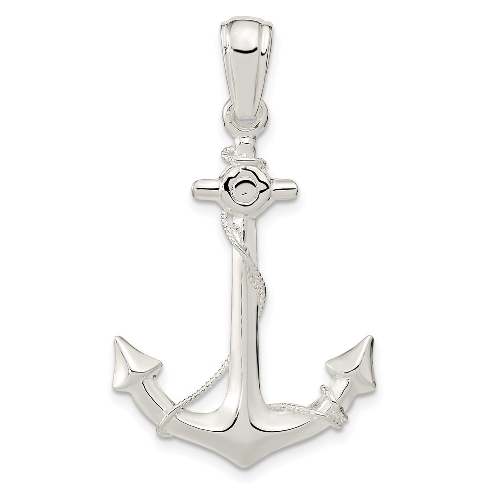925 Sterling Silver Nautical  3D Anchor with Rope Necklace Charm Pendant